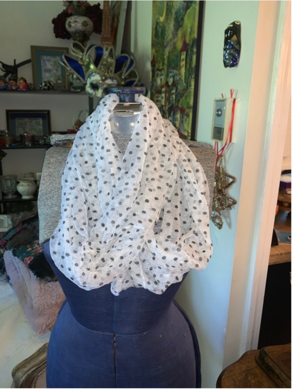 Women's Unbranded White Black Polka Dot Infinity Scarf One Size